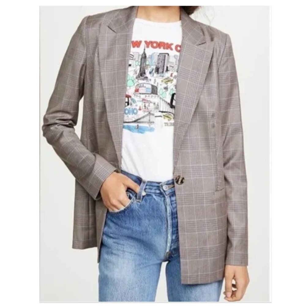 Wayf Plaid Blazer in Taupe and Light Gray